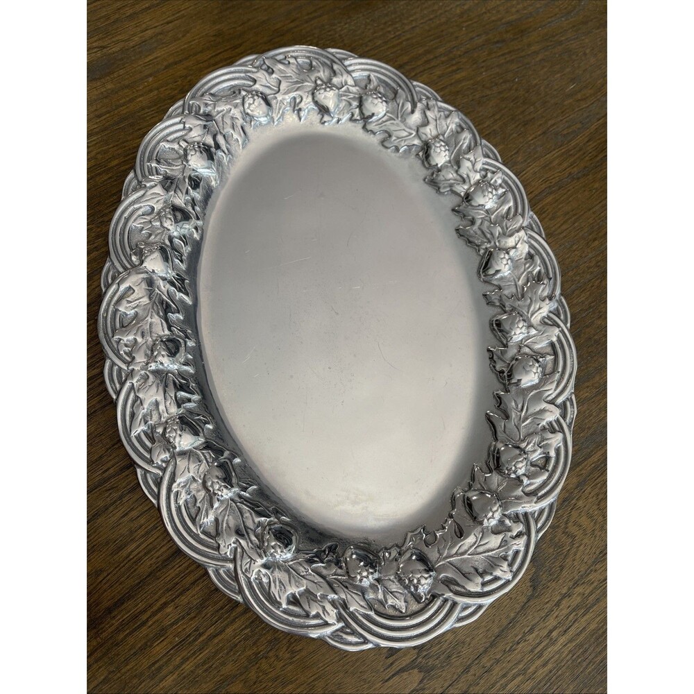 Vintage Wilton Armetale Oak Acorn Oval Serving Platter 14.5" RWP Pewter Alloy